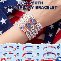 Lot de bracelets perlés en gros, nouvelle collection, pour le 250e anniversaire de la Déclaration d'indépendance américaine, motif drapeau de surf, ensemble de décoration