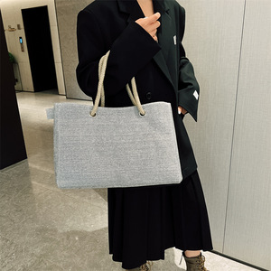 Nhà Máy 2025 Hot Phụ Nữ Mới Của Túi Linen Vai Túi Công Suất Lớn Rắn Màu Sắc Thời Trang Giản Dị Tote Túi - Product Image 2