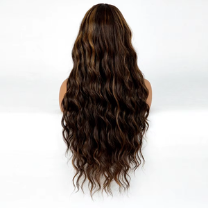 Perruque synthétique à double trame, à l'avant en dentelle, noire, longue, lisse/ondulée, <span class=keywords><strong>avec</strong></span> raie libre, raie au milieu, sans <span class=keywords><strong>frange</strong></span>, résistante à la chaleur, vente en gros - Product Image 2