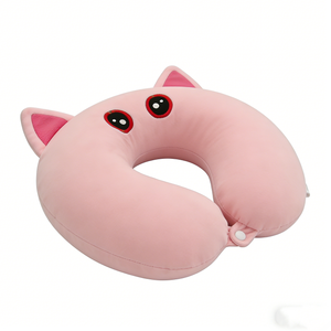 Almohada de felpa rosa con cara de gato, orejas y ojos para mayor comodidad en viajes, unisex, de 8 a 13 años - Product Image 2