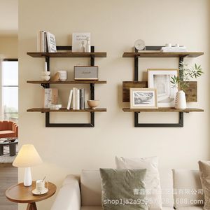 Iron And Wood Wall Mounted Floating <b>Shelf</b> 3 Tier Detachable Storage <b>Rack</b> For Living Room Kitchen Bathroom - Product Image 1
