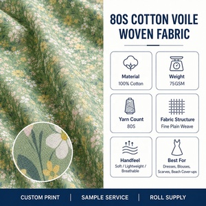 Tissu Voile Coton 75GSM Impression Numérique Personnalisée Léger Motif Floral 80S 100% Coton Voile Popeline Imprimé <span class=keywords><strong>au</strong></span> <span class=keywords><strong>Mètre</strong></span> - Product Image 3