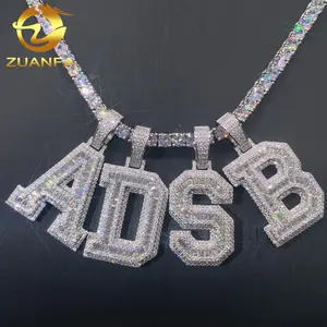 Zuanfa joyería VVS diamante helado hip hop chapado en oro baguette moissanite carta colgante collar