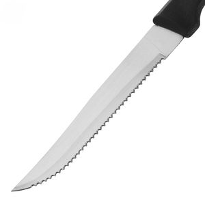 Couteau à steak en acier inoxydable pour cuisine avec manche en plastique noir, lame à denture fine - Product Image 3