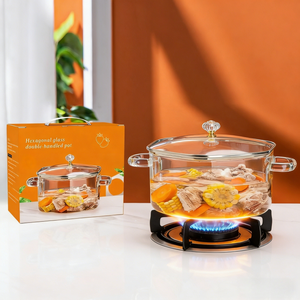 Marmite <span class=keywords><strong>de</strong></span> <span class=keywords><strong>cuisson</strong></span> en verre borosilicate <span class=keywords><strong>de</strong></span> haute qualité avec couvercle, résistante à la chaleur, transparente, compatible micro-ondes et lave-vaisselle, vente en gros - Product Image 5