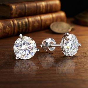 Starspire 925 Sterling <b>Silver</b> Rhodium Plated Moissanite Solitaire <b>Stud</b> Earrings 5mm 6mm 8mm 9mm VVS 3 Prong Unisex - Product Image 2