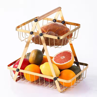 Étagère de rangement multifonctionnelle à double niveau en acier et bois pour cuisine, légumes, bouteilles d'assaisonnement, cosmétiques et maquillage, avec poignée