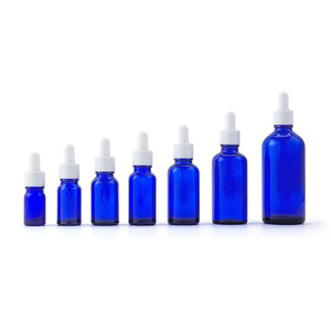 30ml Empty Blue <b>Glass</b> Essential Oil <b>Bottle</b> With Gold Dropper Cap - Product Image 2