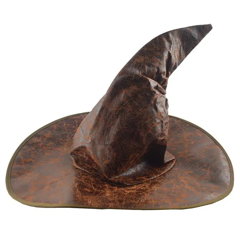 Leather Witch Wizard Hats Fashion Headgear Halloween Party Props Cosplay Costume Accessories for Children Adult  Brown
