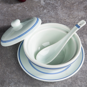 Juego de Vajilla de Cerámica con Borde Azul, Platos, Tazas, Platillos, Cucharas, Pintado Bajo Esmalte, Estilo Chino Vintage, Jingdezhen - Product Image 2