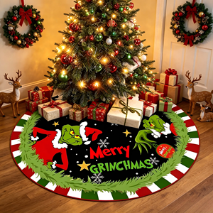 Damai Merry grinchmas grinchmas กระโปรงต้นคริสต์มาสกลมพรมต้นคริสต์มาสสำหรับตกแต่งบ้านวันหยุดกระโปรงต้นคริสต์มาส - Product Image 4