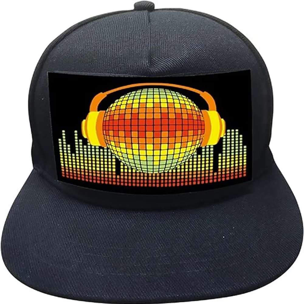 כובע LED מופעל בצליל מותאם אישית כובעי מסיבה זוהרים כובעי תצוגת LED מדליקים כובע EL מהבהב