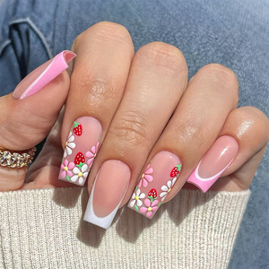 Venta al por Mayor de 24 <span class=keywords><strong>Uñas</strong></span> Postizas con Diseño Floral de Primavera/Verano, <span class=keywords><strong>Uñas</strong></span> <span class=keywords><strong>Francesas</strong></span> con Diseño de Pétalos, <span class=keywords><strong>Uñas</strong></span> Artificiales Elegantes y Reutilizables - Product Image 4
