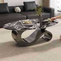 Nouvelle table basse ovale en verre trempé de style italien avec cadre en fer, design en forme de note, ensemble de tables d'appoint modernes de luxe léger pour salon