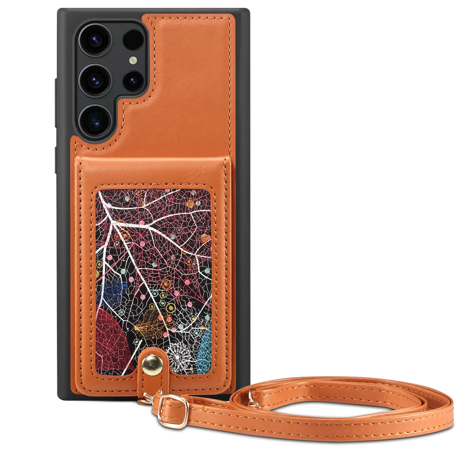 Capa de couro para celular com alça transversal, carteira de couro anti-queda para Samsung Galaxy S24 Ultra S23