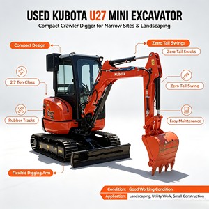 Mini-excavatrice U27 de 2,7 tonnes, compacte, à chenilles, à rotation zéro, avec chenilles en caoutchouc, pour moteur, PLC, boîte de vitesses, pompe - Product Image 1