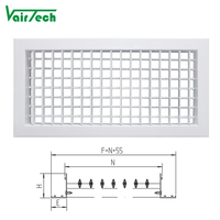 Grille d'aération murale carrée moderne en aluminium à double déflection avec lame réglable pour CVC