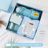 Coffret cadeau de voyage haut de gamme avec bouteille isotherme, éventail et parapluie pliant, idéal pour les fêtes d'anniversaire et les cadeaux de vacances