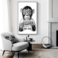 מצחיק בעלי החיים שחור לבן גורילה בד תמונות Creative ציטוטי קוף פוסטר הדפסי בד קיר אמנות ציורי לעיצוב בית
