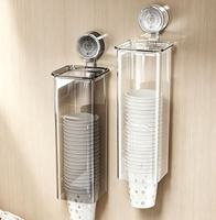 Distributeur de gobelets jetables mural à ventouse sans perçage, support transparent pour salle de bain, cuisine, distributeur d'eau, organisateur de rangement