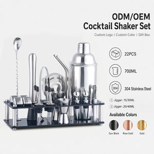 <span class=keywords><strong>Kit</strong></span> de barman personnalisé ODM OEM avec logo, 22 pièces, shaker à cocktails de 700 ml, outils de bar en acier inoxydable avec support d'affichage en acrylique - Product Image 1