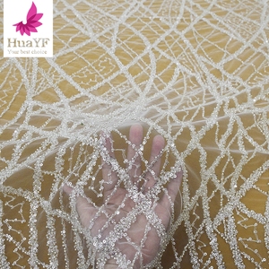 Hy1937 Phong Cách Châu Âu Trắng Bridal Ren Sequins Hạt Lưới Cho Váy Cưới - Product Image 5