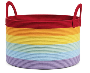 Large Rainbow Basket Cotton Rope Storage Basket Woven Colorful Basket for Organizing