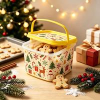 Seau de transport carré en plastique personnalisable à motif de Noël, conteneur de rangement scellé pour biscuits au gingembre pour événements et fêtes de Noël