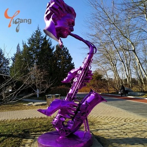 Scultura Artistica 3D di Sassofono in Acciaio Inossidabile Forgiato su Misura, Raffigurante un Movimento Musicale con Note Blu, per Piazze Cittadine - Product Image 4