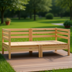 Canapé d'angle modulaire pour jardin, ensemble de meubles d'extérieur en pin massif naturel, design minimaliste - Product Image 2