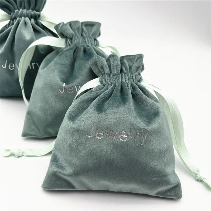 Роскошный супер мягкий зеленый бархатный мешочек для ювелирных изделий, мешок для упаковки косметики с Кулиской