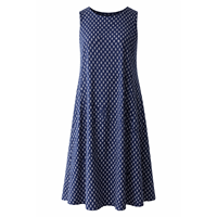 Robe élégante minimaliste pour femme, taille naturelle, 100 % coton, imprimé géométrique, coupe évasée trapèze, sans manches, longueur genou, pour soirée
