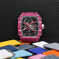 Ultradünne Carbonfaser-Uhr RM6702, Skelett-Zifferblatt Automatische Mechanische Uhr, Leichtes Tonneau-Gehäuse Luxus-Sportuhr