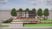 Maison conteneur de luxe moderne préfabriquée en panneaux sandwich avec une chambre, une salle de bain, une cuisine et une salle à manger