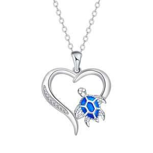 2025 Offre Spéciale à la mode exquis en forme d'argent plaqué laiton océan bijoux cristal coeur mer tortue lien chaîne collier - Product Image 1