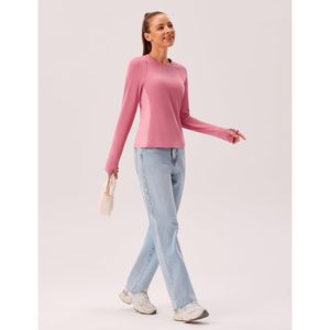 Haut de sport ajusté à manches longues pour femme FOXA, en polyester uni, pour la gym, le yoga, la course à pied et l'entraînement, design sans couture - Product Image 2