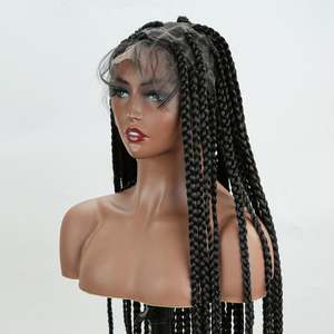 Peluca de Encaje Completo con Trenzas Francesas, Cabello Sintético de Fibra de Alta Temperatura, Sin Pegamento, Negra Transparente, 100% de Densidad, Fácil de Usar - Product Image 5