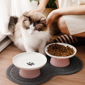 Bol en céramique surélevé pour chat avec support pour le cou, pour chats et petits chiens, forme arrondie, finition brillante, plat de nourrissage pour animaux de compagnie - Product Image 2