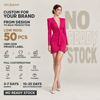 Robe courte rose pour femme, col en V, manches longues, froncée, devant croisé, élégante, pour soirée, personnalisable, OEM, marque privée