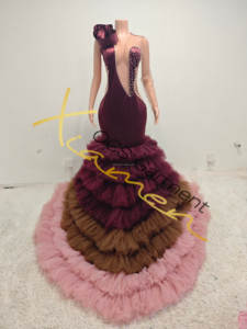 Ocstrade tùy chỉnh pha lê Sheer Tay Áo Burgundy Ruffle Tulle Train thanh lịch cộng với kích thước váy cưới bóng áo choàng cho phụ nữ cô dâu - Product Image 4