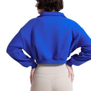 Felpe da donna oversize in pile pesanti personalizzate mezza Zip su felpe tagliate personalizzate di alta qualità - Product Image 4