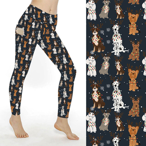 Pantalons de yoga doux comme du beurre imprimés de chiots de dessin animé fabriqués par des professionnels 2025, leggings brossés double face avec poche pour femmes - Product Image 1