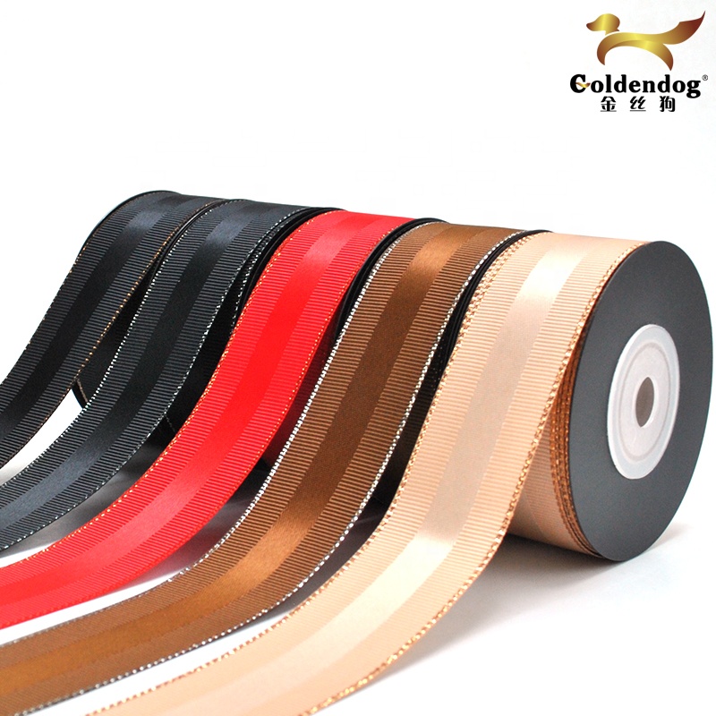 Personalized Fancy Decorative Grosgrain Gold or Silver Edge Satin Ribbon for Gift and Box Packaging