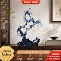 Sculpture de cheval en résine bleue transparente avec roche de style Scolar Rock, figurine équestre de table pour la décoration de bureau et de maison