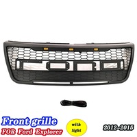 Explorer 2012-2015 Grille de pare-chocs avant en ABS noir avec 3 barres lumineuses à LED et grille de calandre en nid d'abeille pour Ford