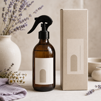 Spray d'ambiance et de linge en aérosol 250 ml, parfum lavande, flacon ambré écologique, étiquette personnalisée, boîte sur mesure, marque privée