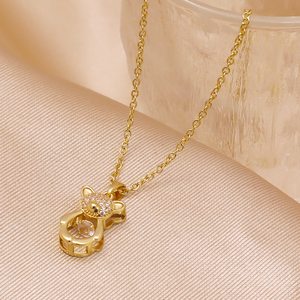 Collier pendentif ours mignon avec pierres CZ, chaîne en acier inoxydable plaqué or 14 carats, bijoux tendance, cadeau d'anniversaire pour elle - Product Image 5