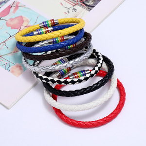 Venta al por mayor de esmalte tejido Pu cuerda trenzada magnética Lgbt brazalete joyería accesorios Arco Iris <span class=keywords><strong>Gay</strong></span> Pride pulsera de cuero - Product Image 2