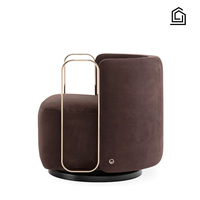 Fauteuil pivotant en velours de style luxe léger, avec accoudoir en métal découpé en U et base ronde pivotante, idéal pour hôtel, villa, salon moderne