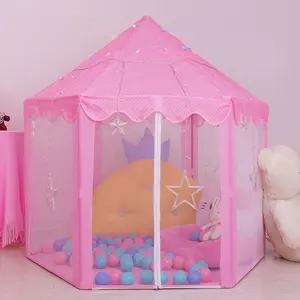 Castillo de princesa para niños, tienda de juegos interior con soporte de fibra de vidrio